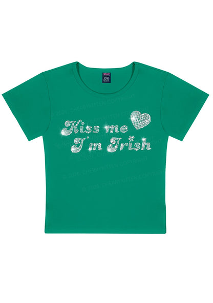 Rhinestone Kiss Me St Patricks Y2K Baby Tee Cherrykitten