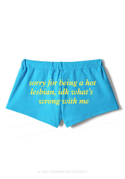 Sorry For Being Hot Lesbian Pride Y2K Drawstring Mini Shorts Cherrykitten