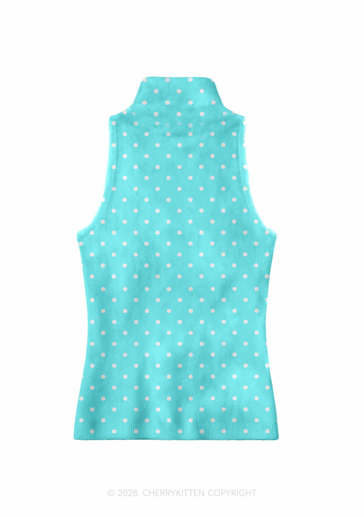 Crying Eyes White Dots On Blue Y2K Knit Turtleneck Tank Top Cherrykitten