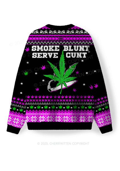 Smoke Blunt Wxxd Y2K Christmas Knit Sweatshirt Cherrykitten