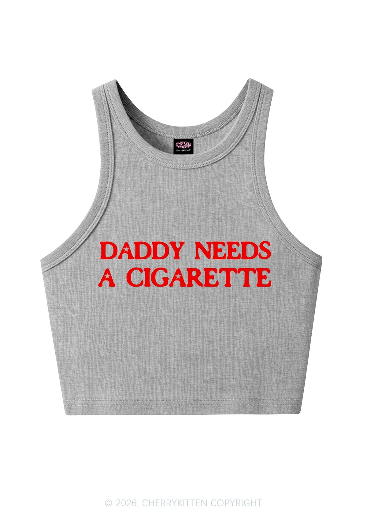 Daddy Needs A Cigarette Y2K Crop Tank Top Cherrykitten