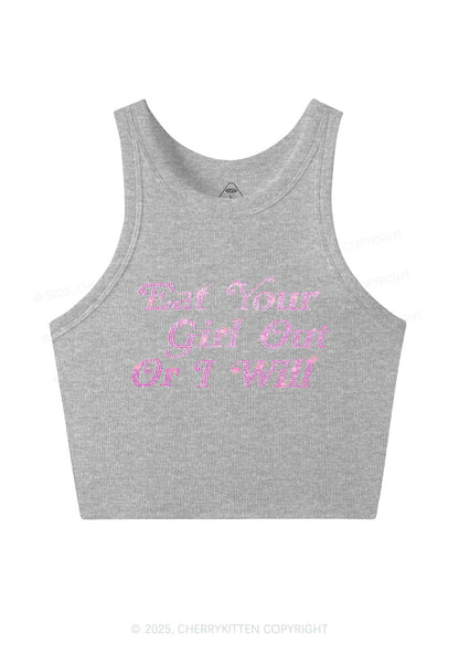 Rhinestone Eat Your Girl Out Y2K Crop Tank Top Cherrykitten