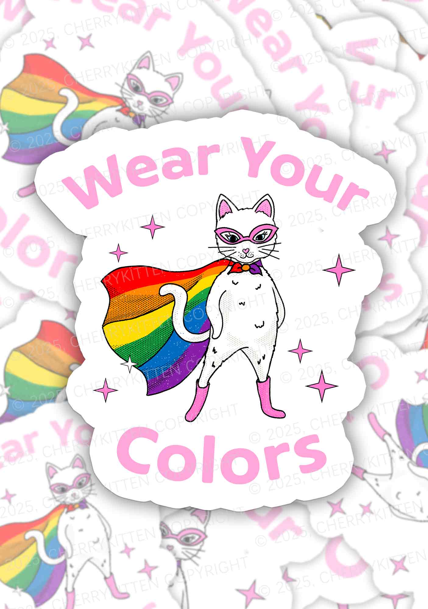 Pride Flag Cat 1Pc Y2K Sticker Cherrykitten
