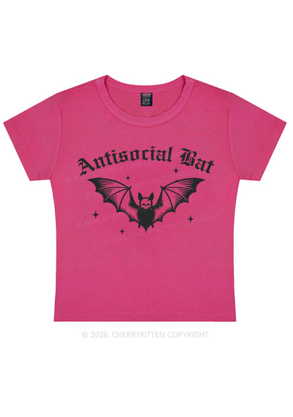 Halloween Antisocial Bat Y2K Baby Tee Cherrykitten