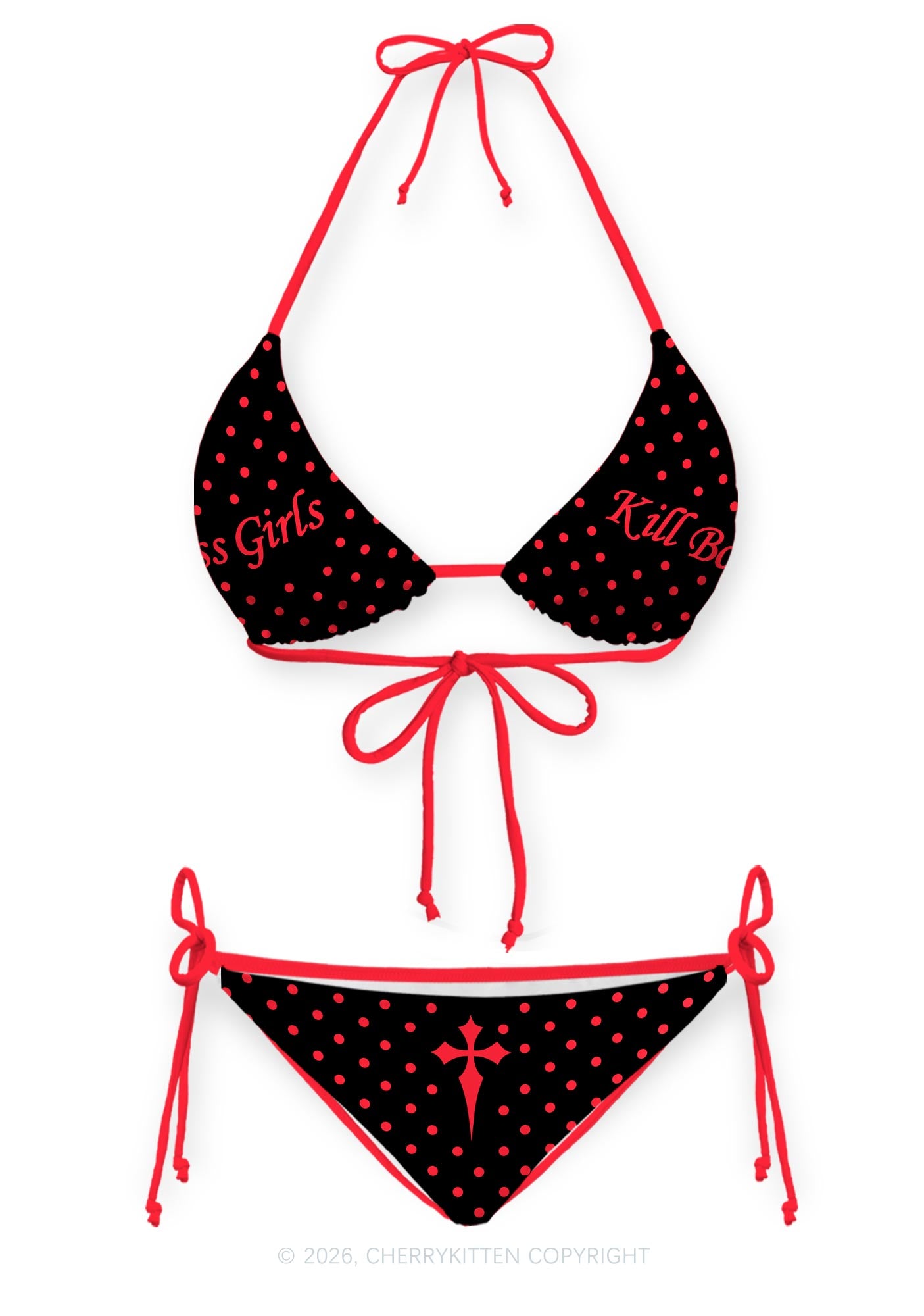 Kiss Girls Kill Boys Pride Y2K Print Bikini Set Cherrykitten