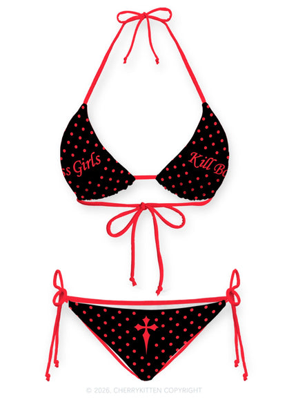 Kiss Girls Kill Boys Pride Y2K Print Bikini Set Cherrykitten