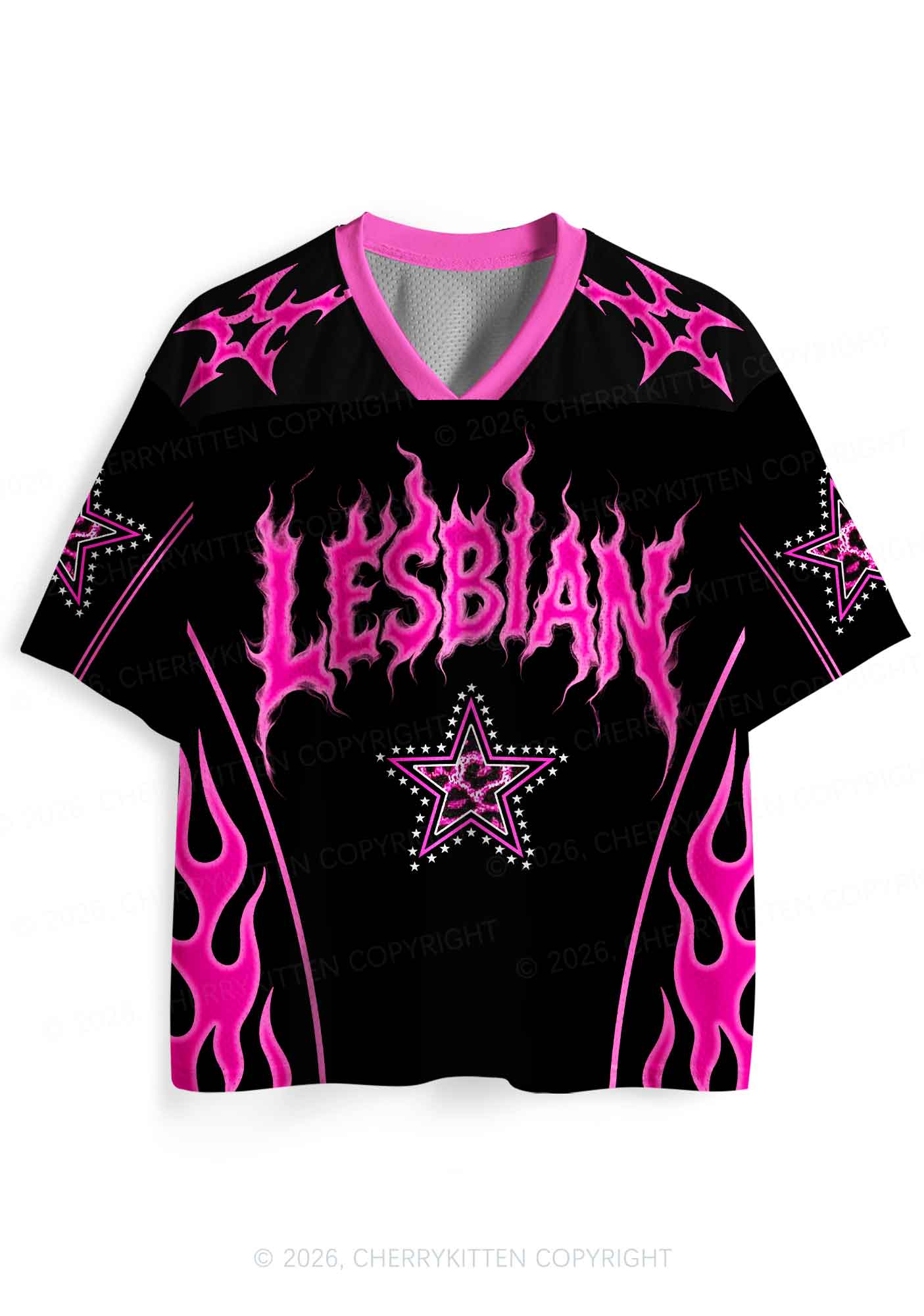 Hot Pink Flame Lesbian Pride Y2K Sport Jersey Shirts Cherrykitten