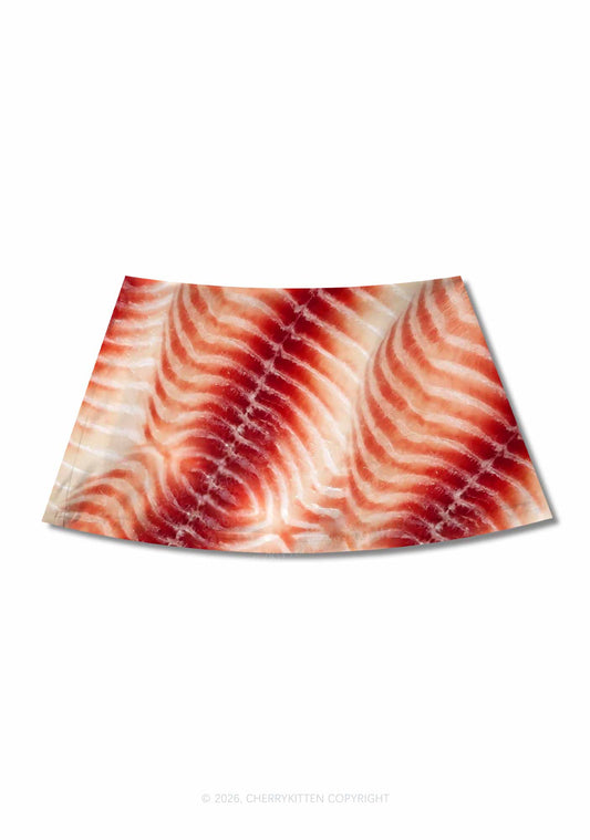 Pork Belly Texture Y2K Print Mini Skirt Cherrykitten