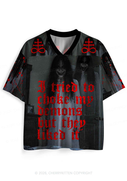 Halloween Choke Demons They Liked Y2K Sport Jersey Shirts Cherrykitten