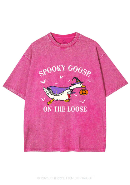 Halloween Spooky Goose On Loose Y2K Shirts Washed Tee Cherrykitten