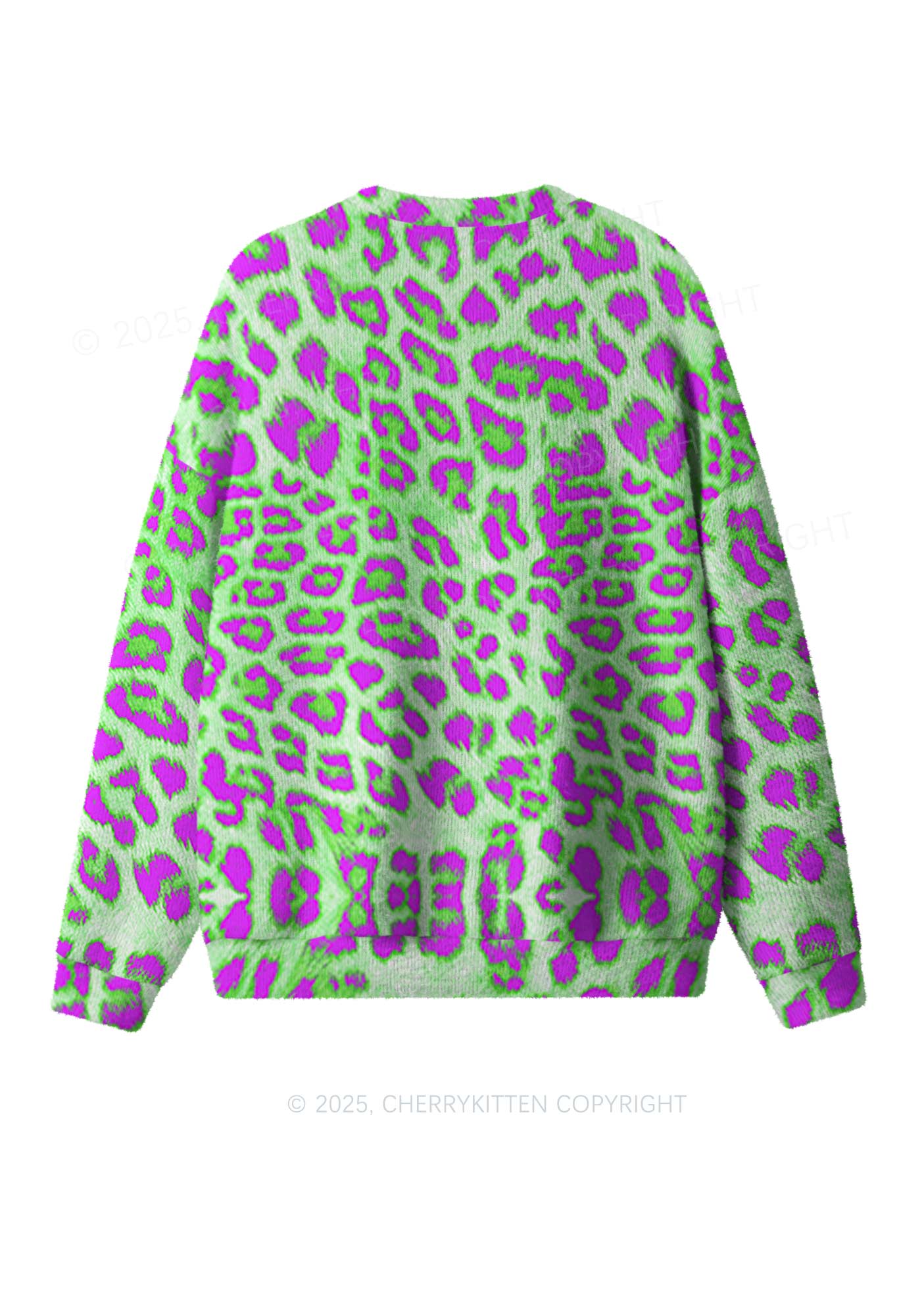 Green Leopard Y2K Christmas Knit Sweatshirt Cherrykitten