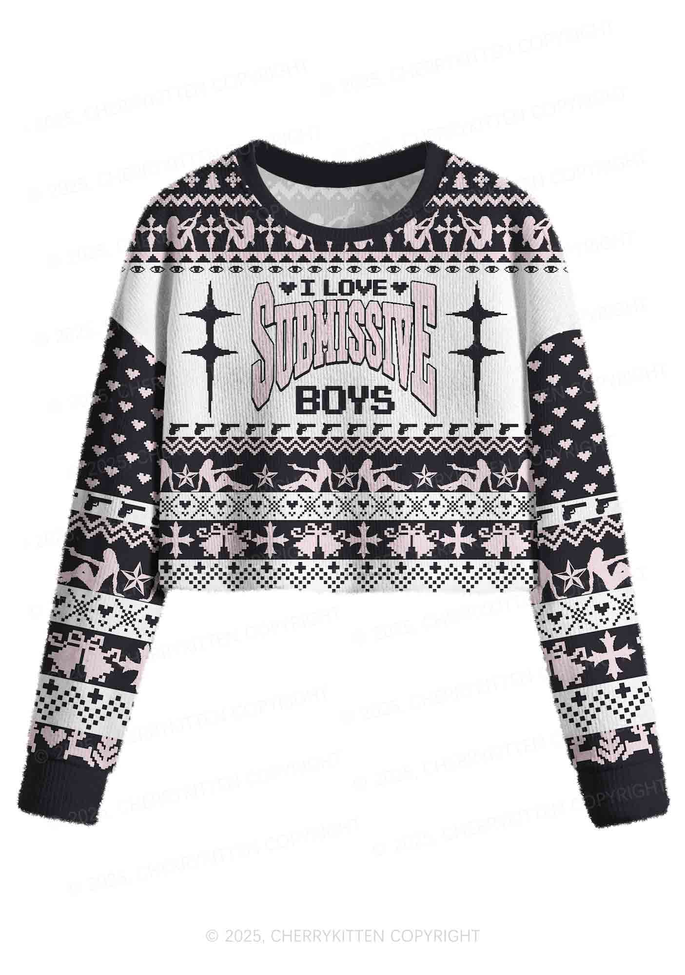 I Love S Boys Y2K Christmas Crop Knit Sweatshirt Cherrykitten
