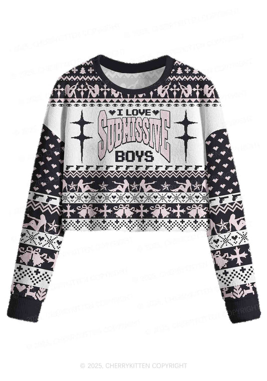 I Love S Boys Y2K Christmas Crop Knit Sweatshirt Cherrykitten