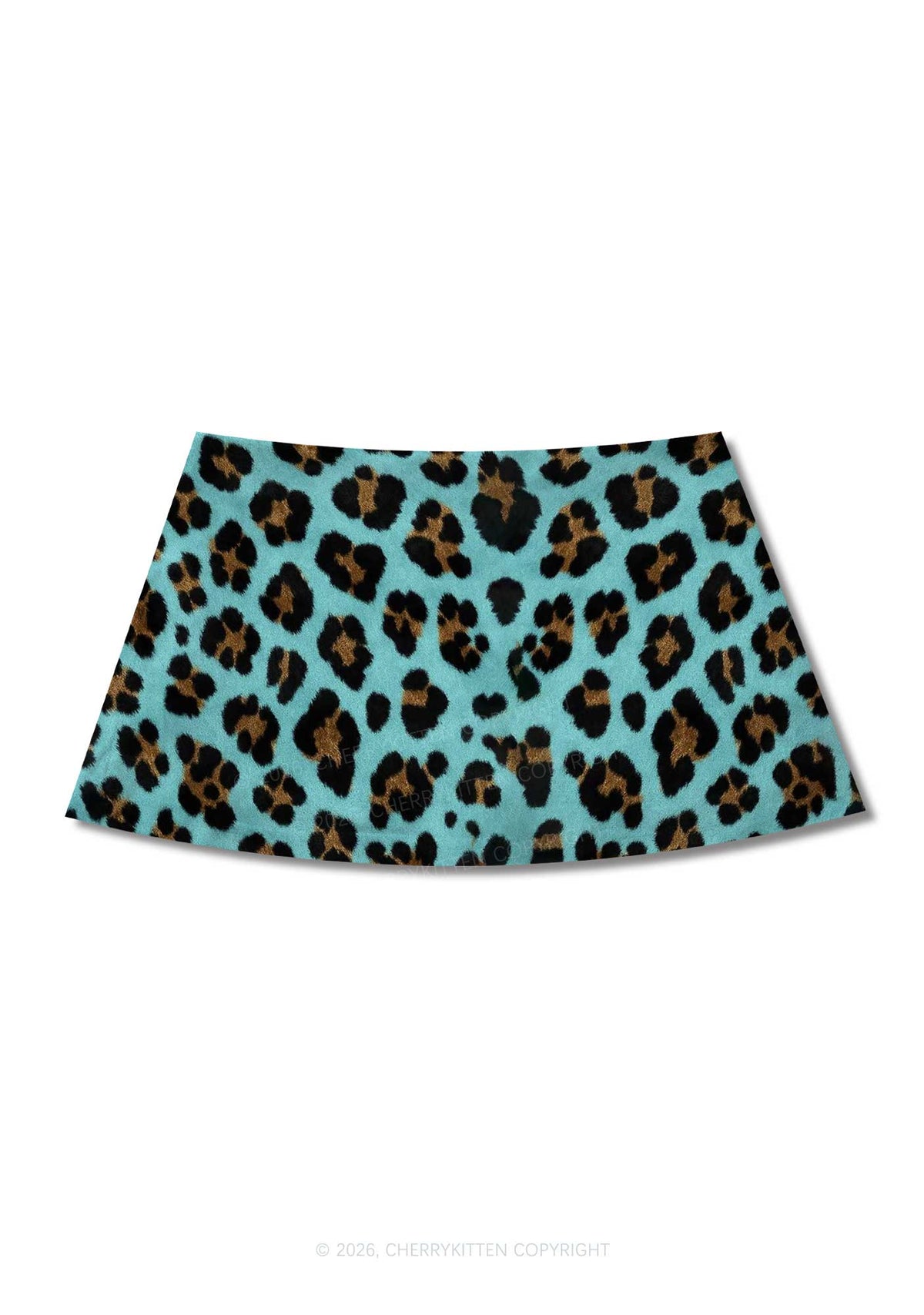 Mint Green Leopard Y2K Print Mini Skirt Cherrykitten