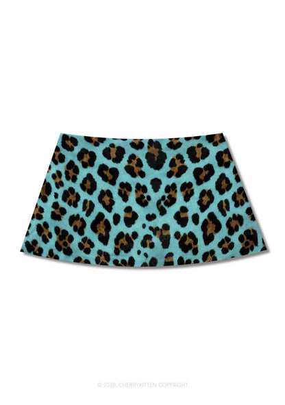 Mint Green Leopard Y2K Print Mini Skirt Cherrykitten