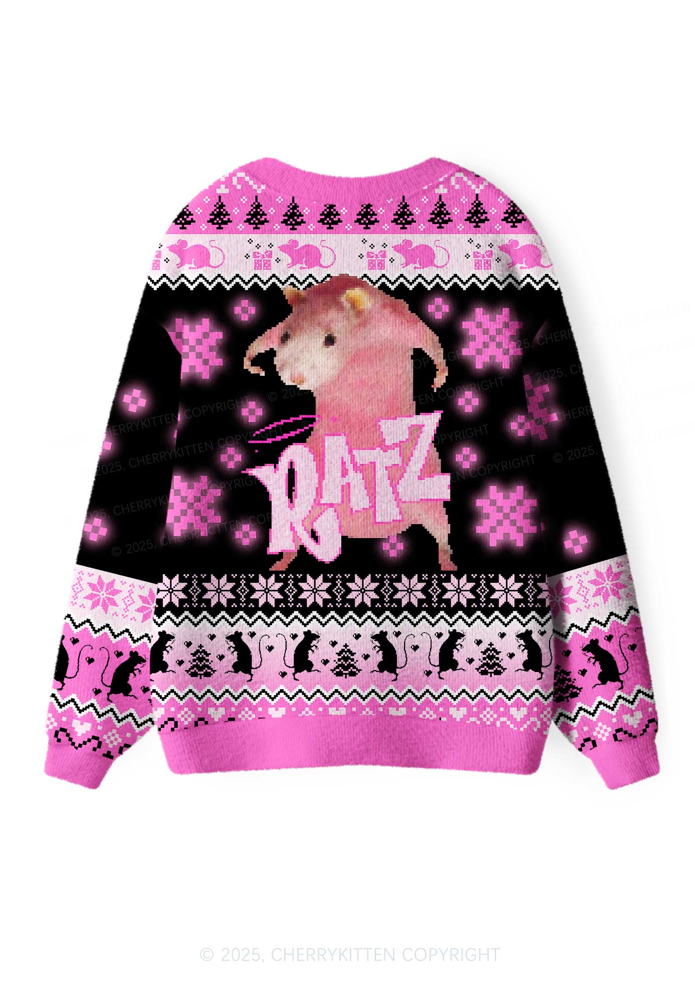 Hot Pink Ratz Y2K Christmas Cardigan Knit Sweatshirt Cherrykitten