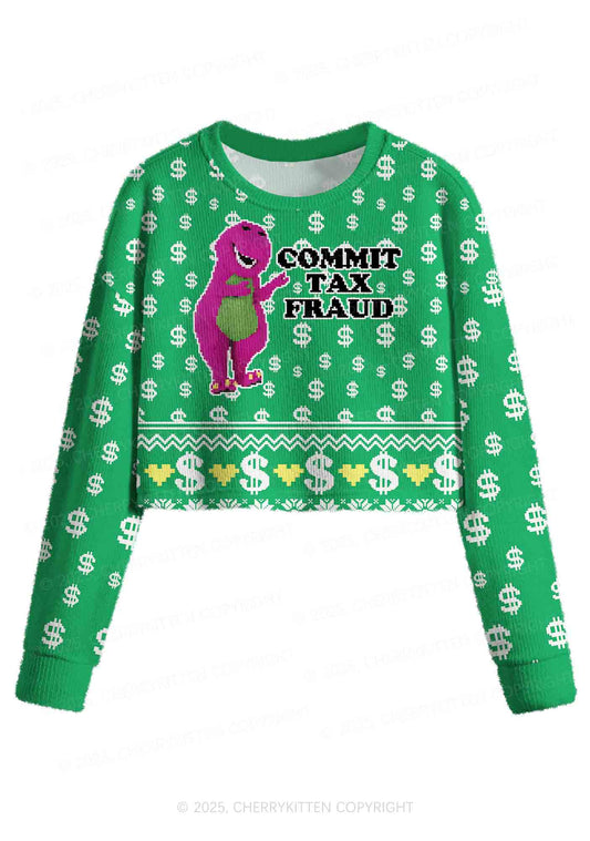 Commit Tax Fraud Y2K Christmas Crop Knit Sweatshirt Cherrykitten