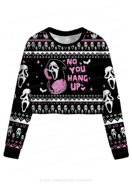 Halloween No You Hang Up Y2K Christmas Crop Knit Sweatshirt Cherrykitten