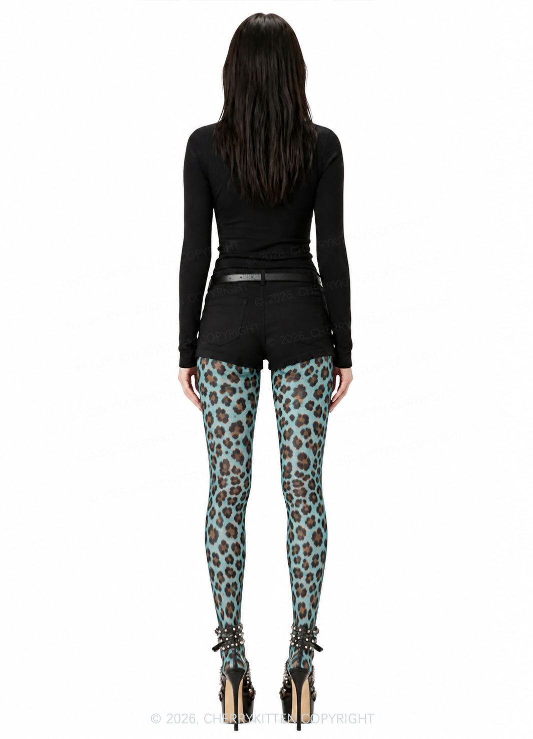 Mint Green Leopard Thin Pantyhose Y2K Tights Cherrykitten