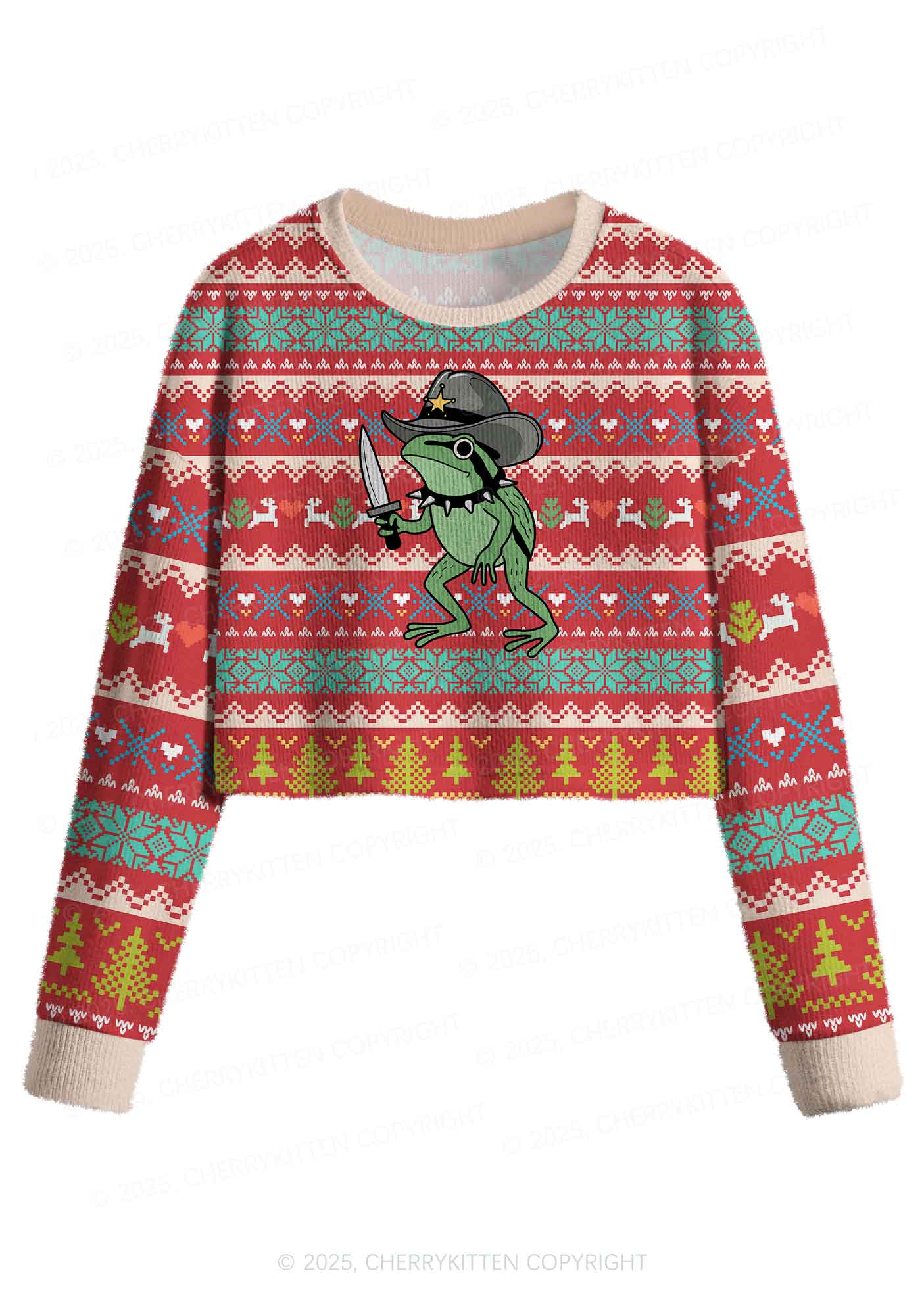Your Last Haw Partner Y2K Christmas Crop Knit Sweatshirt Cherrykitten