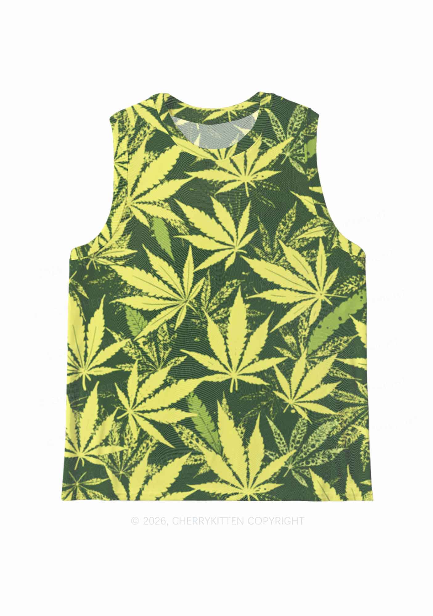 Green Wxxd Leaf Y2K Mesh Muscle Tank Cherrykitten