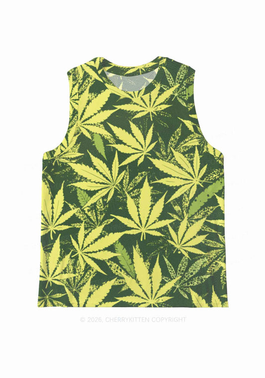 Green Wxxd Leaf Y2K Mesh Muscle Tank Cherrykitten