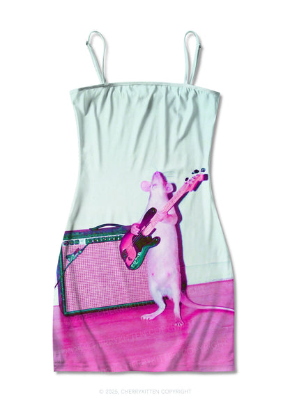 Rat Guitarist Y2K Print Slip Dress Cherrykitten