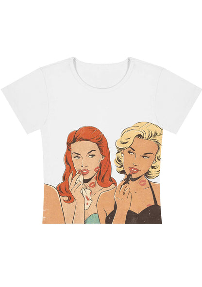 Curvy Lip Print Women Baby Tee