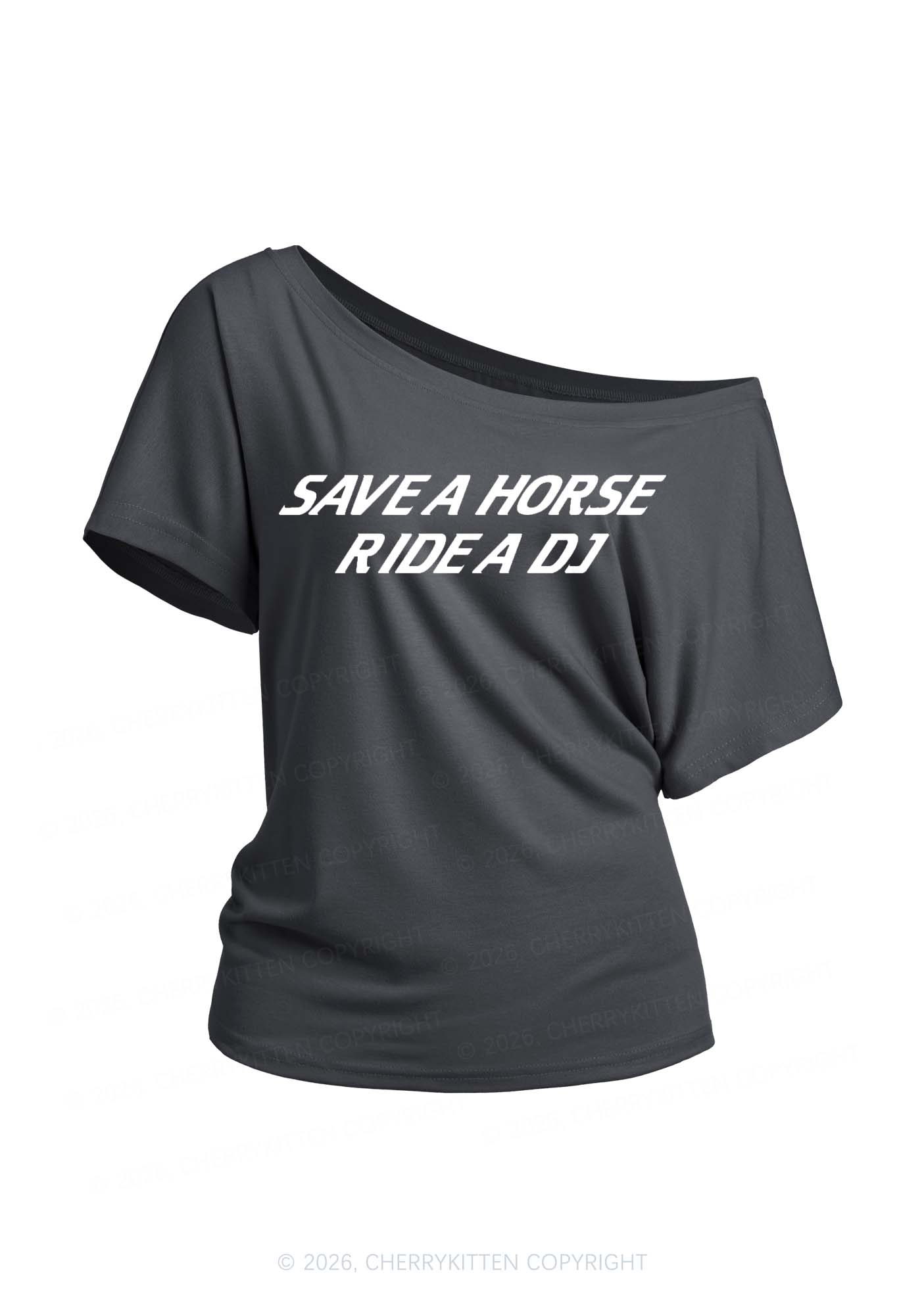 Ride A DJ Y2K Off Shoulder Tee Cherrykitten