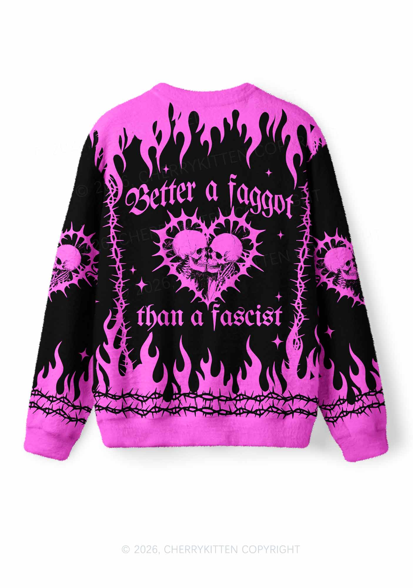 Halloween Hot Pink Better A Faggot Than A Fascist Y2K Knit Sweatshirt Cherrykitten
