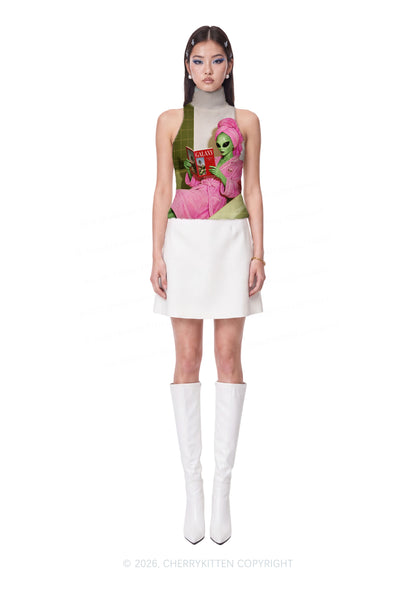 Pink Bath Robe Alien Y2K Knit Turtleneck Tank Top Cherrykitten