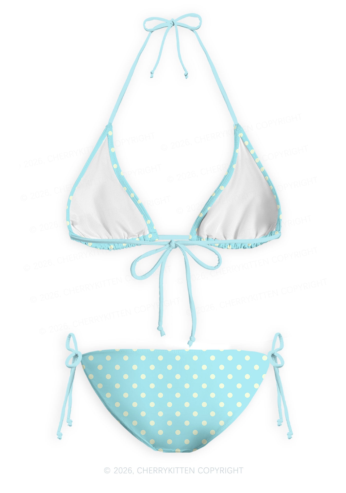 Yellow Dots On Blue Y2K Print Bikini Set Cherrykitten