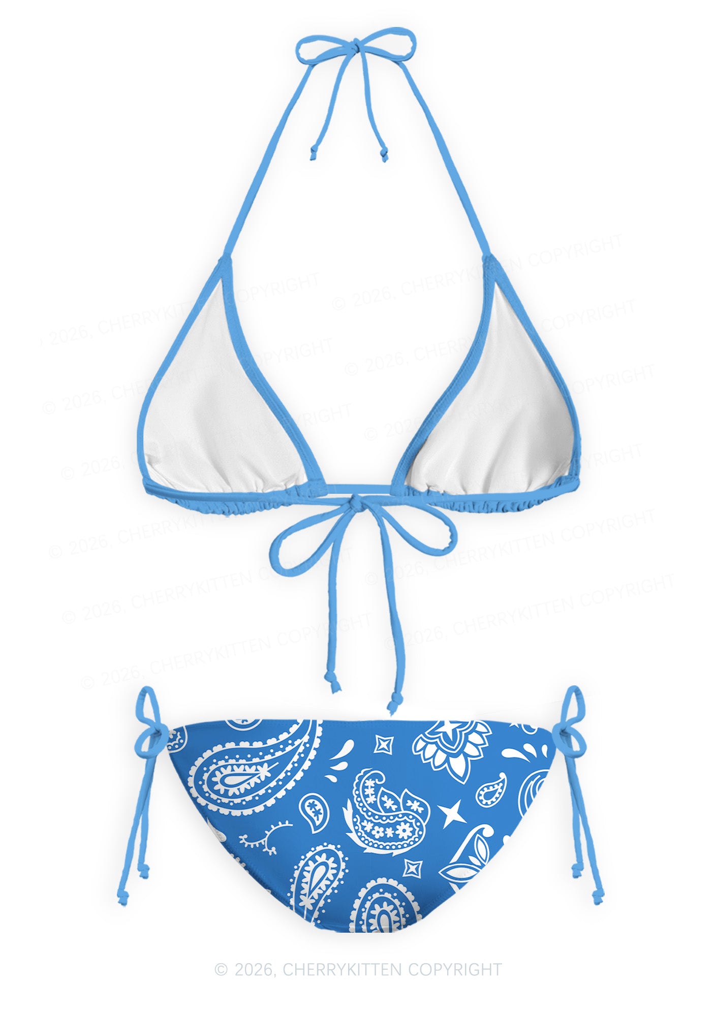 Blue Paisley Y2K Print Bikini Set Cherrykitten