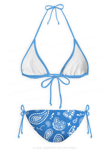 Blue Paisley Y2K Print Bikini Set Cherrykitten