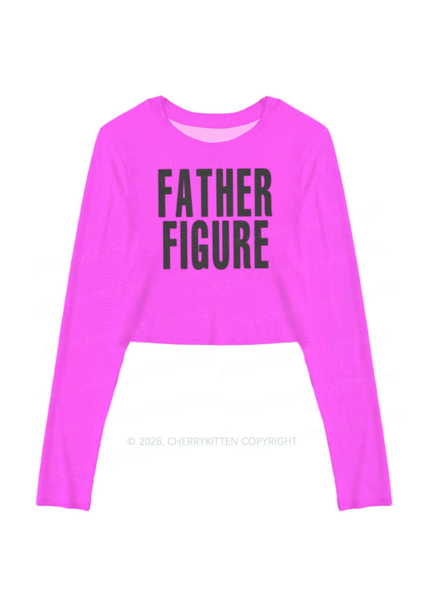 Hot Pink Father Figure Y2K Mesh Long Sleeve Crop Top Cherrykitten