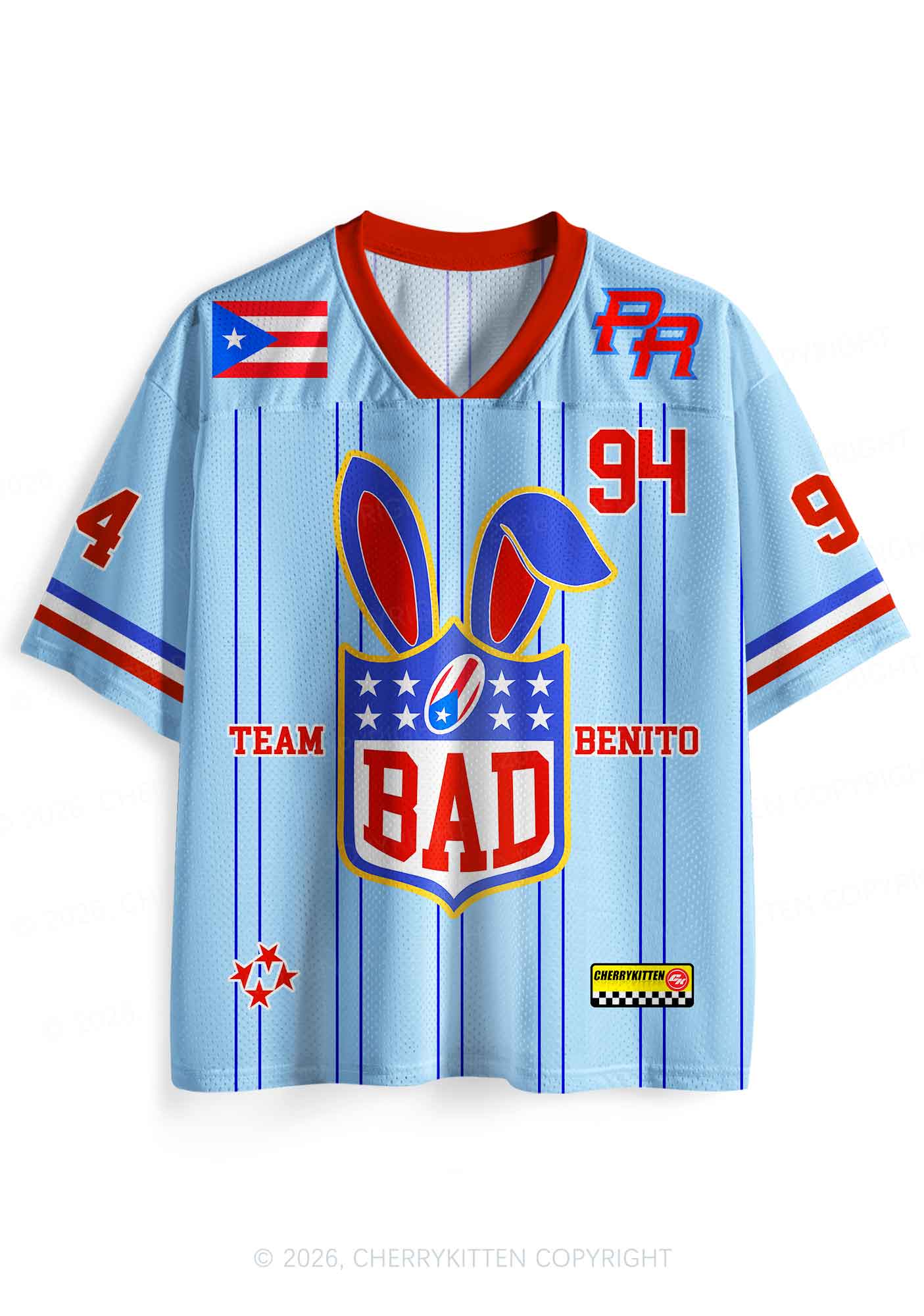 Blue Stripe Football Bunny Y2K Sport Jersey Shirts Cherrykitten
