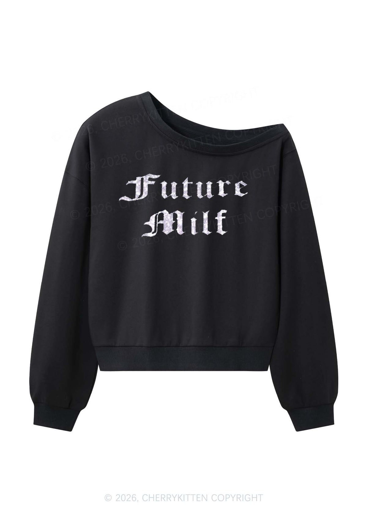 Glitter Future Mxxf Y2K Off Shoulder Sweatshirts Cherrykitten