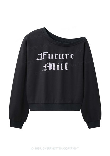Glitter Future Mxxf Y2K Off Shoulder Sweatshirts Cherrykitten