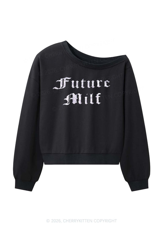 Glitter Future Mxxf Y2K Off Shoulder Sweatshirts Cherrykitten