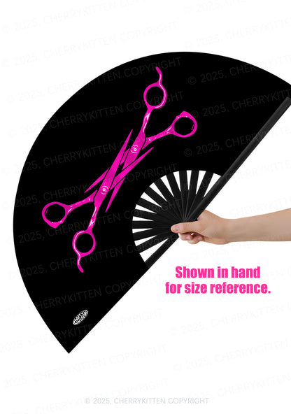 Pink Scissors Pride Y2K Rave Hand Fan Cherrykitten