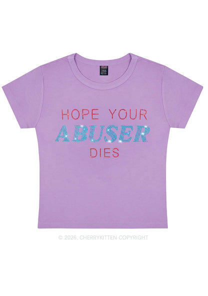 Rhinestone Hope Your Abuser Dies Y2K Baby Tee Cherrykitten