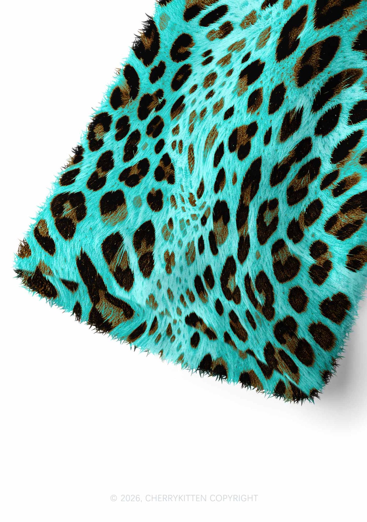 Mint Blue Leopard Y2K Print Fuzzy Straight Leg Warmers Cherrykitten