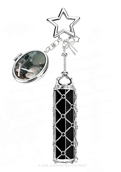 Smoking Rats 1pc Y2K Metal Mesh Lipstick Holder Keychain With Mirror Cherrykitten
