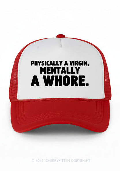 Mentally A Hore Y2K Colorblock Trucker Hat Cherrykitten