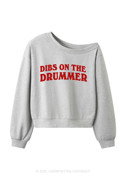 Dibs On The Drummer Y2K Off Shoulder Sweatshirts Cherrykitten
