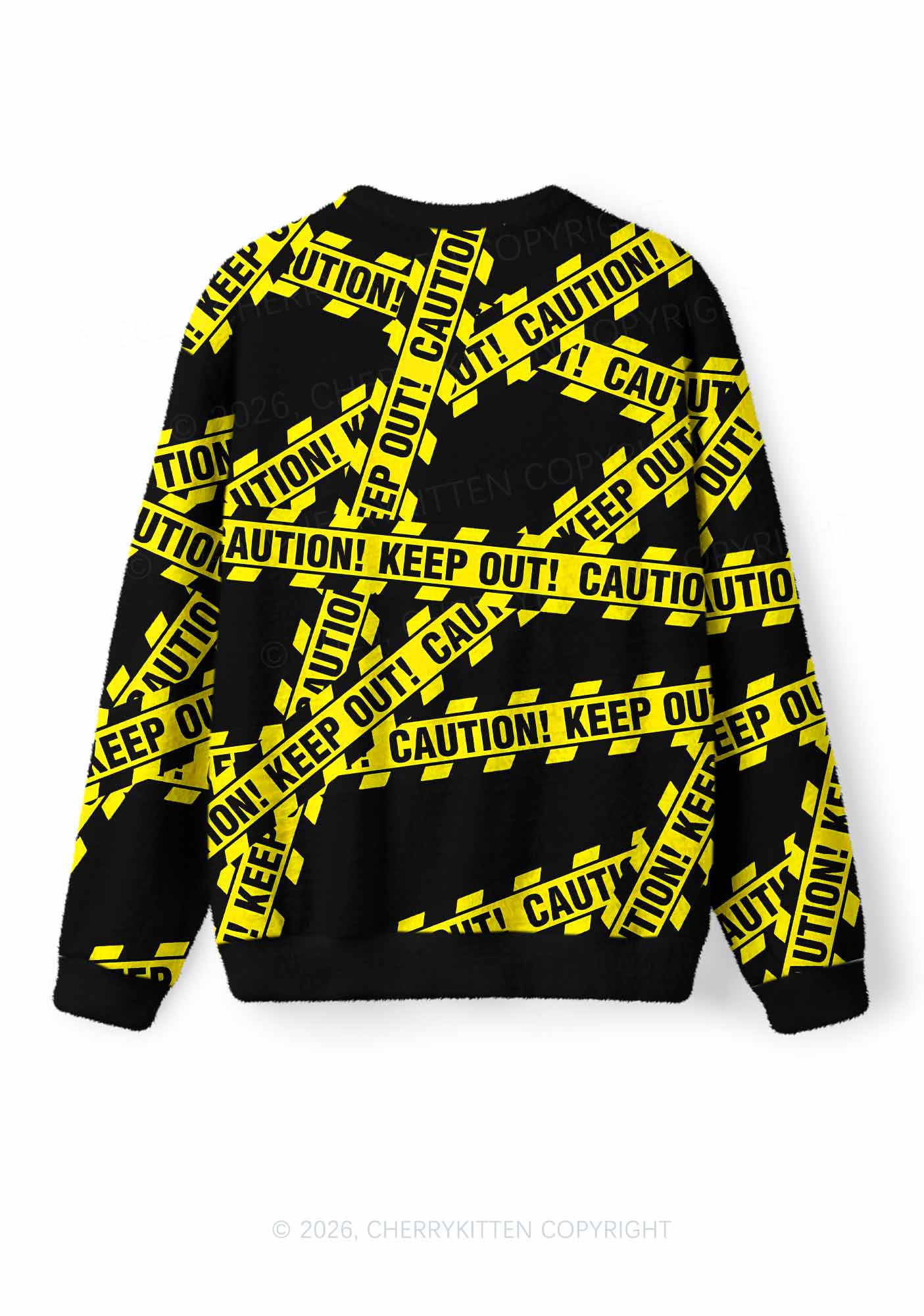 Halloween Caution Keep Out Y2K Christmas Knit Sweatshirt Cherrykitten