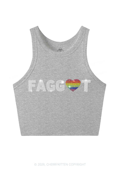 Rhinestone Rainbow Heart Faggot Pride Y2K Crop Tank Top Cherrykitten