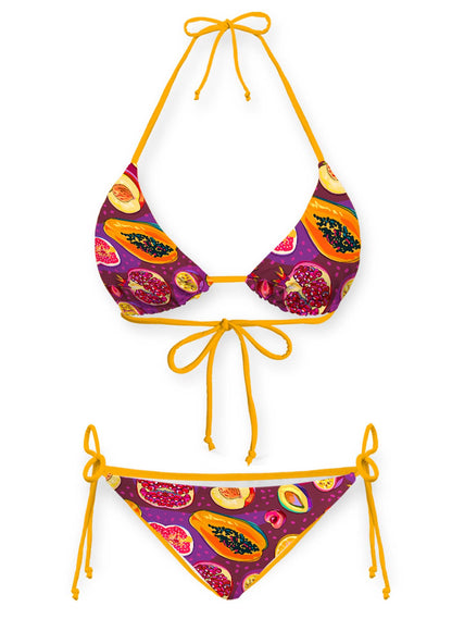 Deep Purple Tropical Fruit Y2K Print Bikini Set Cherrykitten