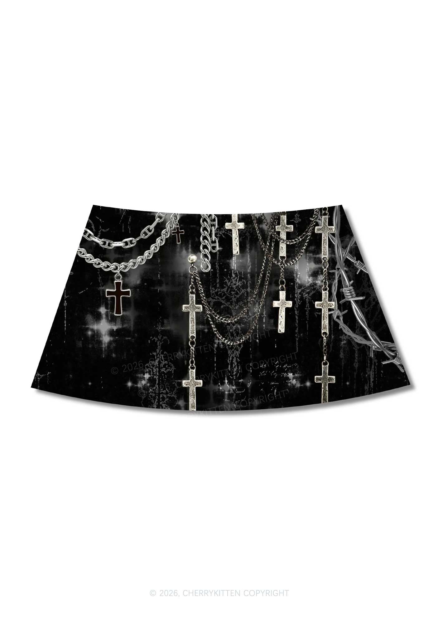 Halloween Gothic Chain Cross Y2K Print Mini Skirt Cherrykitten