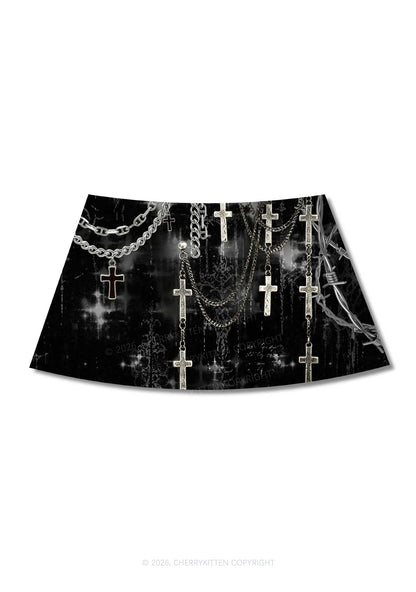 Halloween Gothic Chain Cross Y2K Print Mini Skirt Cherrykitten